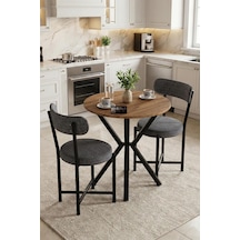 Mutfak Masası 70 Çap Yuvarlak 2 Sandalyeli Masa Takımı Modern Set Bahçe Balkon Cafe Teddy 9840 Gri Genel