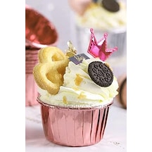 25&apos Li Rose Gold Parlak Pembe Muffin Kek Kalıbı, Kek Kapsülü Cupcake Kalıbı, Airfryer Uyumlu .