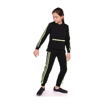 Toontoy Kids Toontoy Kız Çocuk 2'li Takım Bisiklet Yaka Torba Cepli Sweatshirt & Beli Paçası Lastikli Jogger Eşofman Altı - Bant Detaylı & 2 İplik Siyah