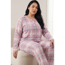 Siyah İnci Pamuklu Likralı Büyük Beden Battal Boy Örme Pijama Takım26240956 Pembe