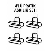 Siyah Metal Wc Kağıtlık Yapışkanlı Duvar Tipi Tuvalet Kağıdı Tutucu Seti 4 Adet