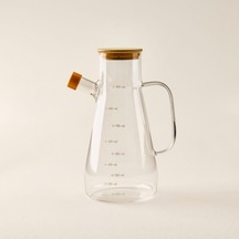 Bambu Kapaklı Cam Yağlık - Şeffaf - 900 Ml Çok Renkli