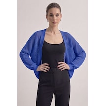 Neden Tekstil Premium Ajurlu İnce Triko Bolero Hırka - Saks Mavisi