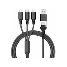 Cr40 100w Type-c Ve Usb'den 3 Adet Type-c'ye Pd Hızlı Şarj Örgü Kablo 3in2 Emark Çipi 20v5a