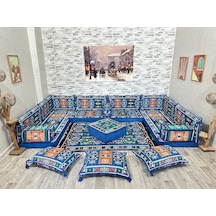 Coton Şark Köşesi Milas Desenli Minder Takımı Mavi
