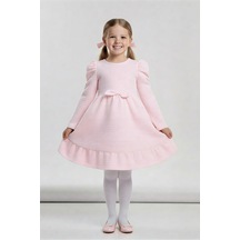 Kız Çocuk Elbise -vatka Omuzlu-fiyonk Detaylı 2-10 Yaş 12530 Pembe