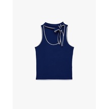 Koton Slim Fit Dikiş Detaylı Viskon Bağlamalı Yaka Kolsuz Bluz Lacivert 6sal30152ık