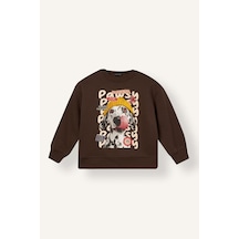 Defacto Oversıze Bisiklet Yaka Baskılı İçi Yumuşak Tüylü Kalın Sweatshirt Kumaşı Sweatshirt Kız Çocuk I9202a826wnbn539 Kahve-bn539