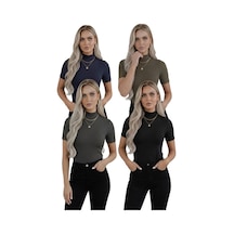 Hashtag Kadın Balıkçı Yaka Yarım Kol Body 4'lü Set Viskon Kumaş Lacivert, Haki Yeşili, Antrasit, Siyah