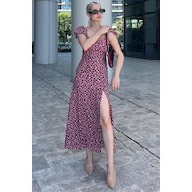 Madmext Siyah Desenli Yırtmaçlı Uzun Elbise Mg2004-siyah Siyah