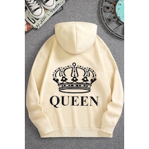 Uyguntarz Unisex Quenn Sırt Baskılı Sweatshirt Bej