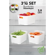 3'lü 3800 Ml Buzdolabı Düzenleyici - Mutfak Banyo Dekoratif Dolap İçi Çok Amaçlı Organizer Beyaz Beyaz