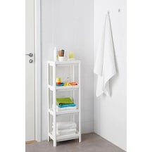 Bayev Beyaz 4 Katlı Banyo Raf Ünitesi Havluluk Düzenleyici Bölmeli Toparlayıcı Mutfak Rafı Beyaz