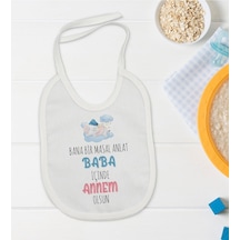 BK Kids Masal Anlat Baba Tasarımlı Beyaz Bebek Mama Önlüğü-1 Beyaz