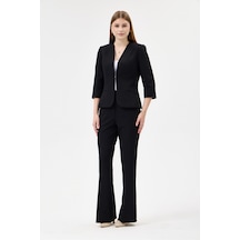 Velnara Moda Siyah Zamansız Klasik Kadın Takım Elbise-v Yaka Ceket & İspanyol Paça Pantolon Siyah - 927041557 Siyah