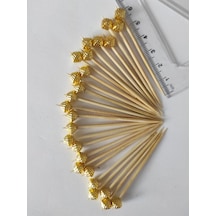 100 Adet Dekoratif Gold Böğürtlen Boncuklu Pasta Kürdanı Lokumluk 6,5 Cm - Boncuk 8 Mm