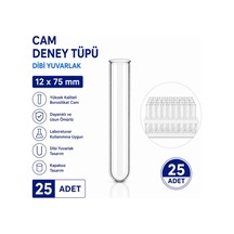 12x75 Mm Cam Deney Tüpü Dibi Yuvarlak 25 Adet Laboratuvar Test Tüpü