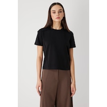 On Kadın Dikiş Detaylı Sıfır Yaka T-shirt 71458 Siyah Siyah