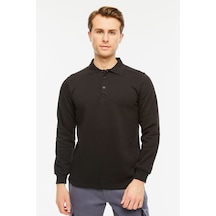 Uniprom Sweatshirt Polo Yaka İçi Polarlı 3 Iplik Pamuklu Normal Kesim Erkek Siyah