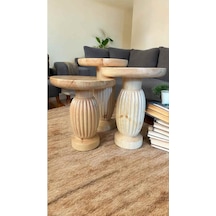 Ahşap Mantar Sehpa 3 Lü Set Naturel Renk Masif Doğal Zigon Sehpa Takımı - Dekoratif Çiçeklik Naturel