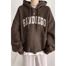 Uyguntarz Unisex Sandiego Baskılı Oversize Sweatshirt Kahverengi