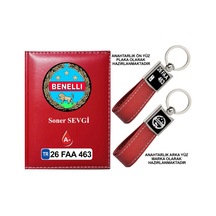 Plakanıza Özel Benelli Logolu Kırmızı Ruhsat Kabı Ve Anahtarlık