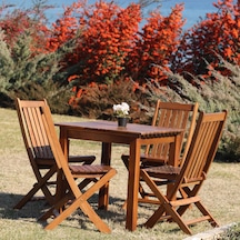 Avşa Ahşap Bahçe Balkon Seti: 80x80 Masa + 4 Katlanır Sandalye Acı Kahverengi