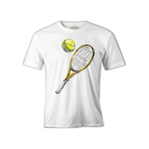 Tenis - Raket Ve Top Beyaz Erkek Tshirt