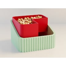 3d Baskı Fıstık Kasesi - Çift Hazneli Kabuk Ayırıcı Sunum Kasesi - Mint Kırmızı Çok Renkli