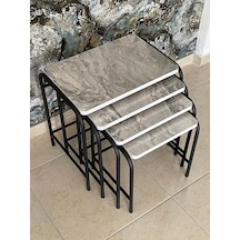 Aslanstore 4'Lü Metal Zigon Sehpa Gri Mermer