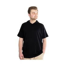 Mode Xl Büyük Beden Erkek T-Shirt Kapşonlu Kısa Kol 23118 Siyah 001