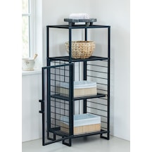 Dekoratif Metal Çok Amaçlı Dolap 4 Raflı Organizer Siyah