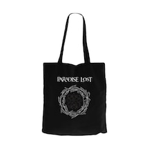Paradise Lost Logo Siyah Fermuarlı Bez Çanta Gabardin