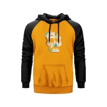 Guitar Skull Sarı Reglan Kol Kapşonlu Unisex Sweatshirt Sarı