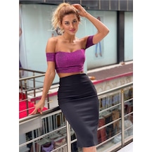 Pink Life Siyah Etek-fuşya Simli Büstiyer İkili Takım Fuşya
