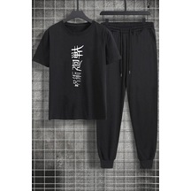 Uyguntarz Unisex Jujutsu Kaisen Baskılı 2'li Eşofman Takımı Siyah