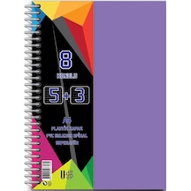 5+3 Ayraçlı Defter 8 Konulu 200 Yaprak 1 Adet 5 Kareli 3 Çizgili Spralli Plastik Kapak Seperatörlü Lila