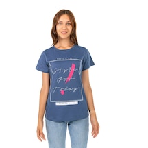 Vıshenka Kadın Mavi Compact Penye Yazı Baskılı T-Shirt