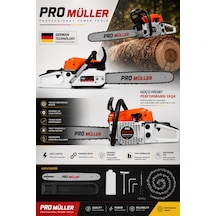 Pro Müller Profesyonel V-power 52 Cc Hava Soğutmalı Benzinli Ağaç Odun Dal Motorlu Hızar Bıçkı Testeresi Orman Motoru