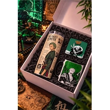 Anime Severlere Özel One Piece Zoro Desenli Hediye Seti Termos, Kupa, Bardak Altlığı 3'lü Hediye Paketi