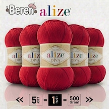 Diva - 106 Kırmızı - 5'li Paket - 100gr/350m - İlk Bahar Ve Yazlık Bluz,ince Hırka,yelek,şal,bebek Battaniyesi,merserize Ürünler