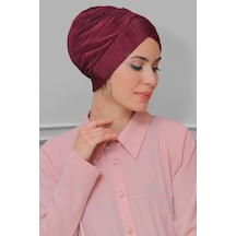 Hürrem Bone Fuşya Pratik Hazır Geçmeli Tesettür Bone Fukuro Piliseli Çapraz B Fuşya