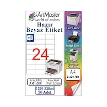 A4 Hazır Beyaz Etiket 70x37.12mm 50 Sayfa 1 Paket 24 Lü Kendinden Yapışkanlı Fotokopi Lazer İnkjet Kağıdı Yazıcılar İçin