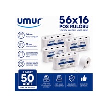 56x16 Pos Rulosu Net Baskı Yüksek Kalite Pos Cihazlarına Uyumlu 5 Paket 50 Adet