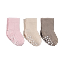 Civil Baby Kaydırmaz Kalp Baskı 3'lü 6- Bebek Kız Çorap Set - Standart