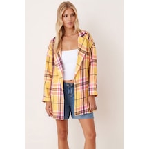 Armonika Kadın Hardal Erkek Yaka Yanları Yırtmaçlı Oversize Ceket Arm-26k001009