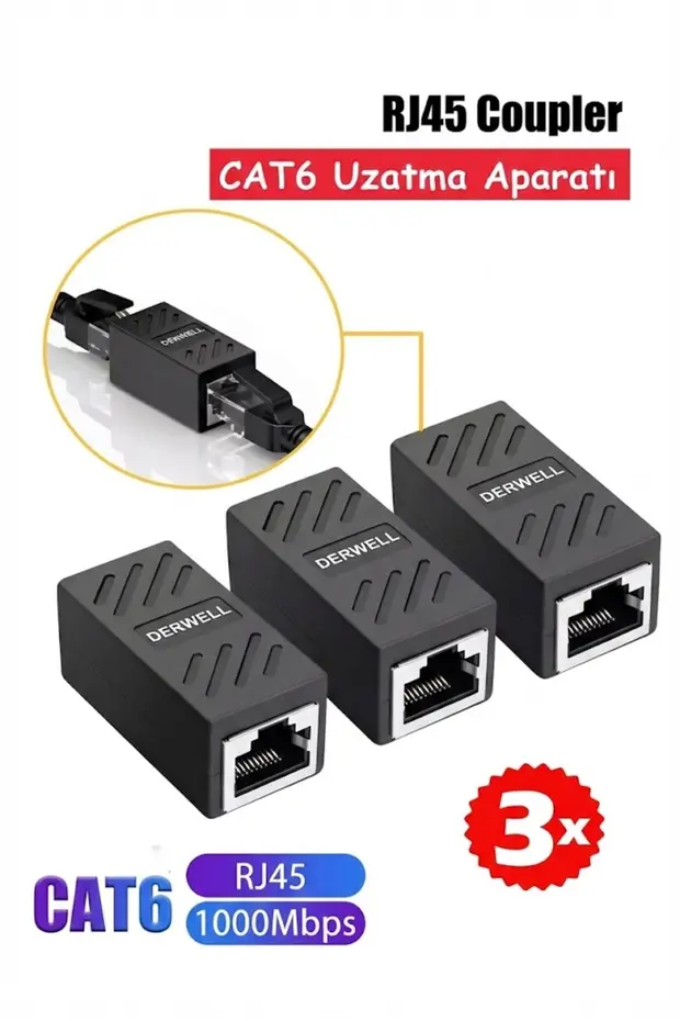 3 Adet 3x Gigabit Destekli Rj45 Dişi Dişi Cat5e/cat6/7/8 Ethernet Lan Ağı Birleştirici Ara Aparatı
