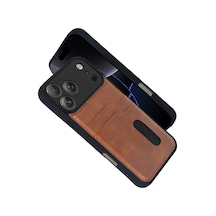 Newface Apple iPhone Uyumlu 17 Pro Max Sara Kartvizitli Deri Kılıf - Taba