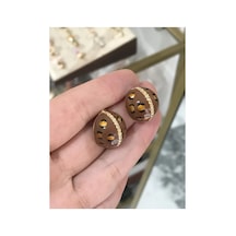 Simli Gold Detaylı Leopar Küpe Çok Renkli