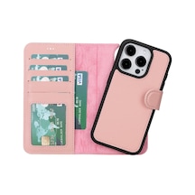 Plm Apple İphone 15 Pro Uyumlu Deri Cüzdanlı Kılıf Mwwn Nu2 Pembe Acı Kahverengi